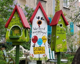 Vogelhaus Abschiedsgeschenk Erzieherin, personalisiert mit Namen der Kinder, wetterfestes Vogelhaus