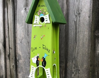 Gift wedding, birdhouse, personalized for the bridal couple, weatherproof, hand-painted