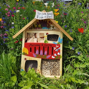 Bee house, insect quarters, with desired text and name, kindergarten farewell, weatherproof, wall mounting, bird villa