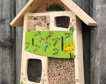 Erzieherin Abschiedsgeschenk, Insektenhotel, Abschied Kindergarten Geschenk, wetterfest, mit Namen der Kinder