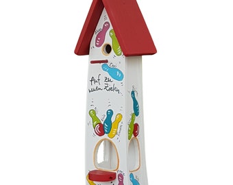 Vogelvilla Vogelhaus - Nistkasten, Futterhaus - Minivilla 2 "Kegeln" personalisiert