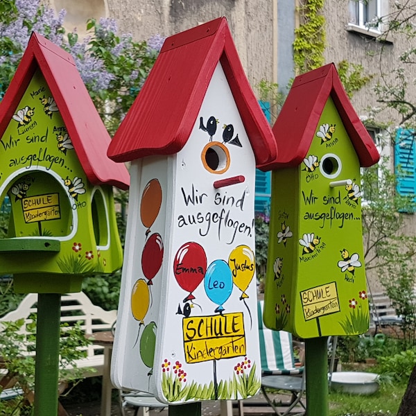 Vogelhaus Kindergarten Abschiedsgeschenk, wetterfest, personalisiert mit Namen der Kinder