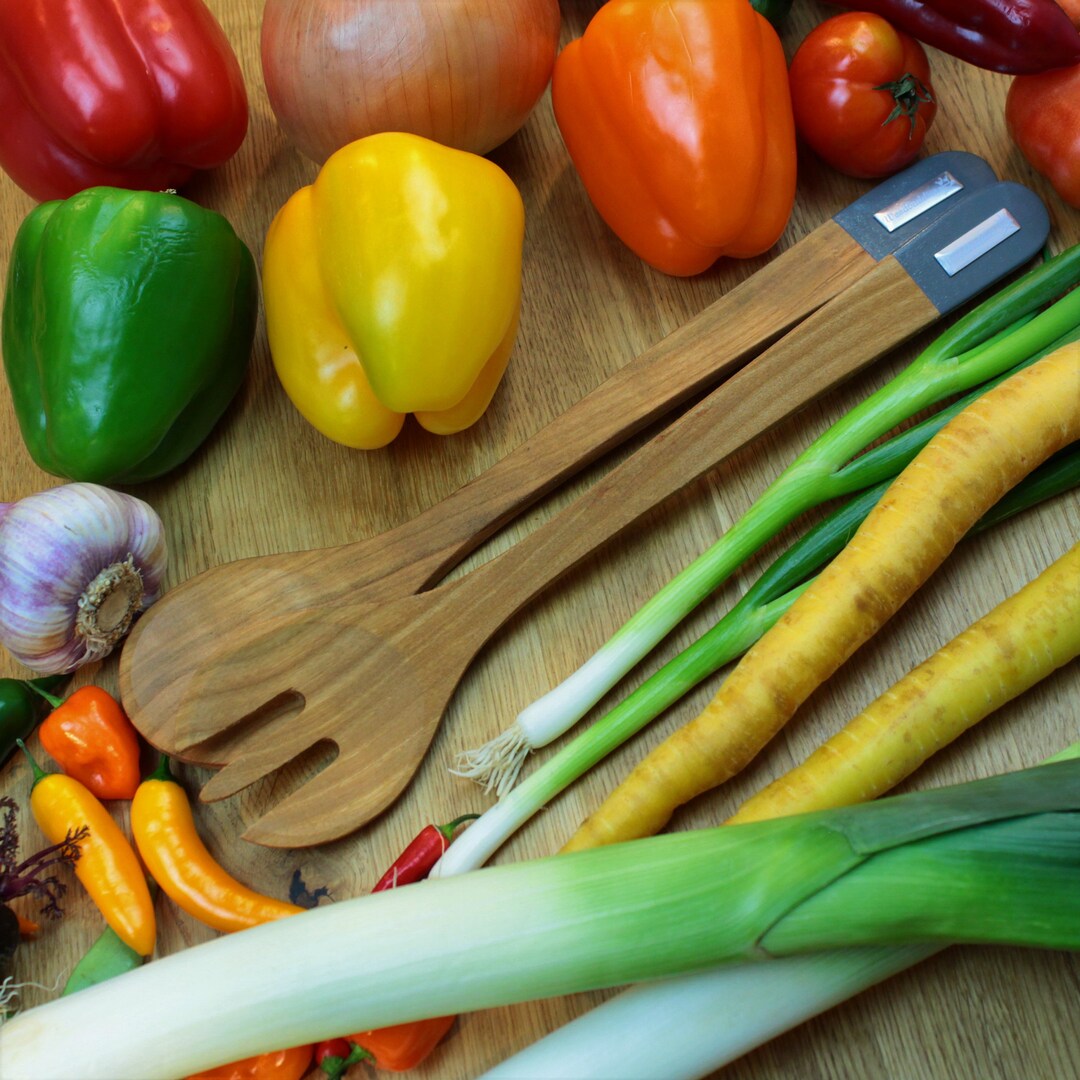 Cherry Wood Salad Servers in Antharcite Etsy