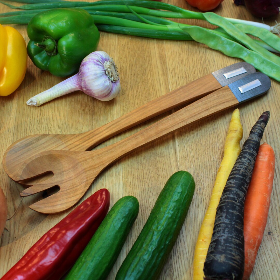 Cherry Wood Salad Servers in Metallic Anthracite Etsy