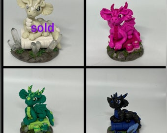 4 different mini book habitat dragons, handmade polymer clay figurine, unique gift idea