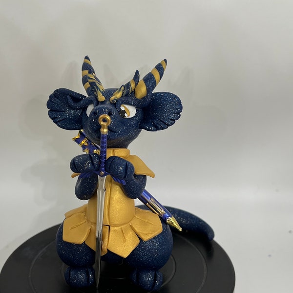 Sword warrior dragon , handmade polymer clay figurine, unique gift idea