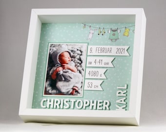 Personalisiertes Geschenk zur Geburt im Rahmen, Babyrahmen, Taufgeschenk, Geschenk zur Geburt, Rahmen zur Geburt