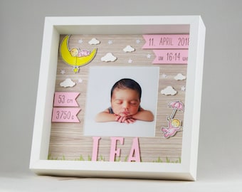 Personalized gift for birth in frame, baby frame, christening gift, frame for birth