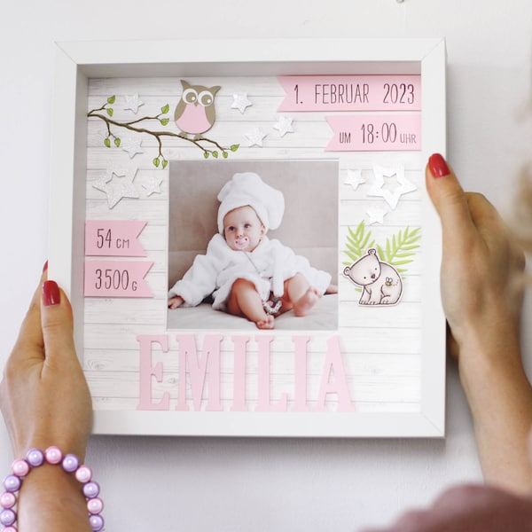 Personalisiertes Geschenk zur Geburt im Rahmen, Babyrahmen, Rahmen zur Geburt, Babygeschenk, Taufgeschenk, Geschenk zur Taufe