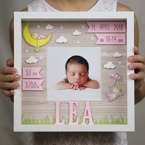 Personalized gift for birth in frame, baby frame, christening gift, frame for birth image 2