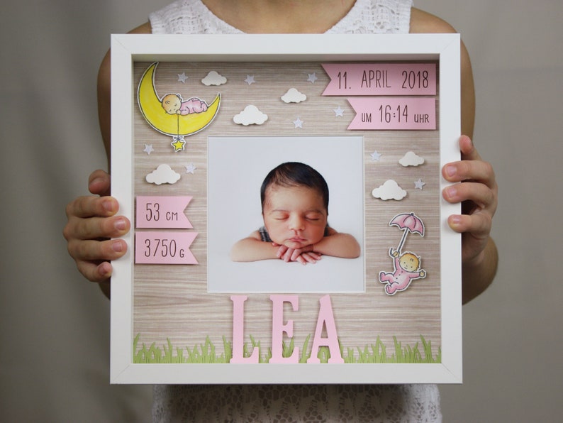 Personalized gift for birth in frame, baby frame, christening gift, frame for birth image 2