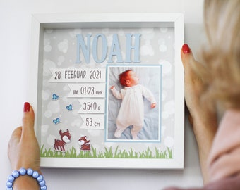 Personalized birth gift in frame, baby frame, christening gift, birth gift, birth frame