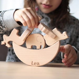 Stacking game with name, balancing game, personalized baby toy, wooden building blocks image 1