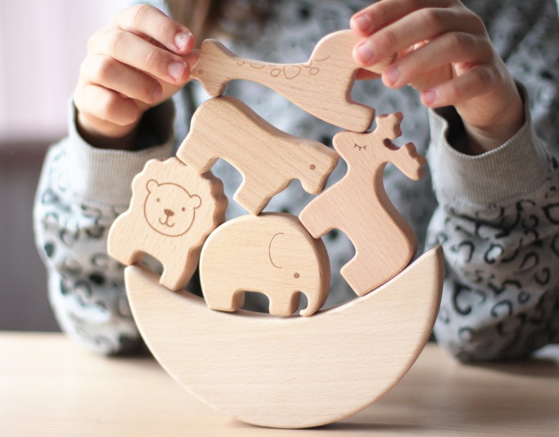 Stapelspiel mit Namen, Balancierspiel, Babyspielzeug personalisiert, Holzbausteine Ohne Namen