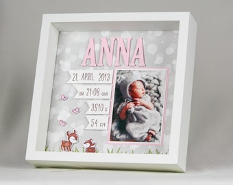 Personalized birth gift in frame, baby frame, christening gift, birth gift, birth frame