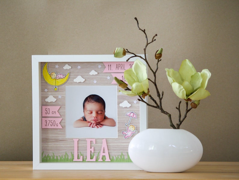 Personalized gift for birth in frame, baby frame, christening gift, frame for birth image 3
