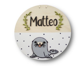 Personalized wooden sign with the seal, sign with name, door sign, children's room sign