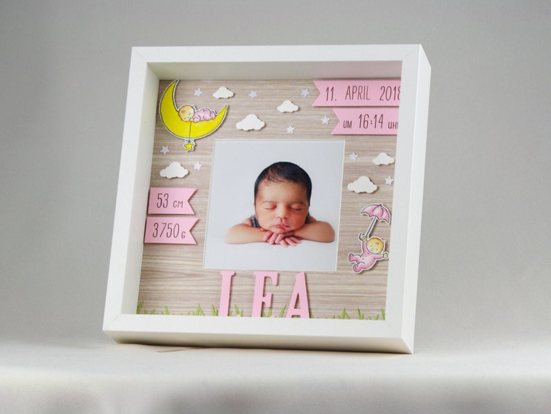 Personalized gift for birth in frame, baby frame, christening gift, frame for birth image 1