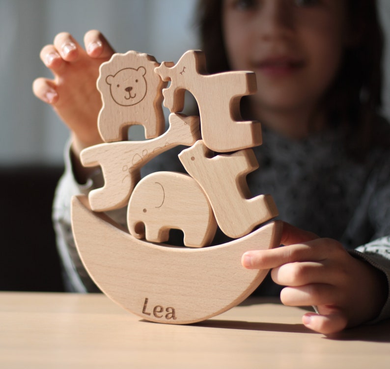 Stapelspiel mit Namen, Balancierspiel, Babyspielzeug personalisiert, Holzbausteine afbeelding 6