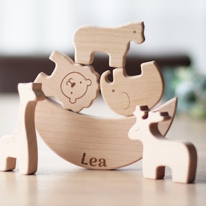 Stacking game with name, balancing game, personalized baby toy, wooden building blocks image 5