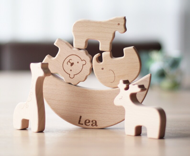 Stacking game with name, balancing game, personalized baby toy, wooden building blocks image 5