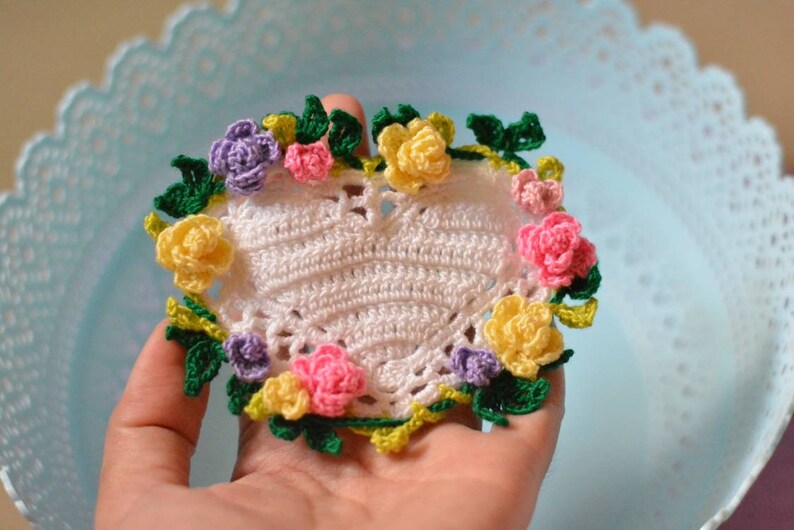 1pcs Handmade Crochet Heart flower for Valentine size4