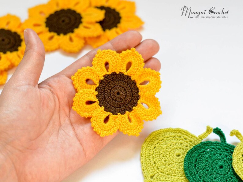 5pcs crochet sunflowers and 5pcs leaves sunflower Etsy