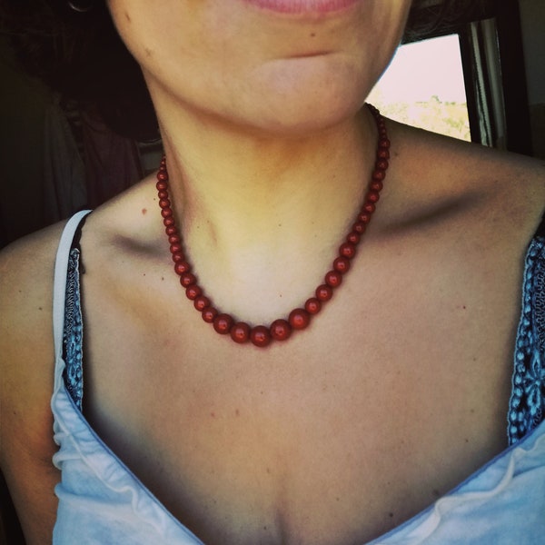 Red Jasper pearl necklace // Wicca/ Crystal Therapy/ Energy/ Protection/ Stability
