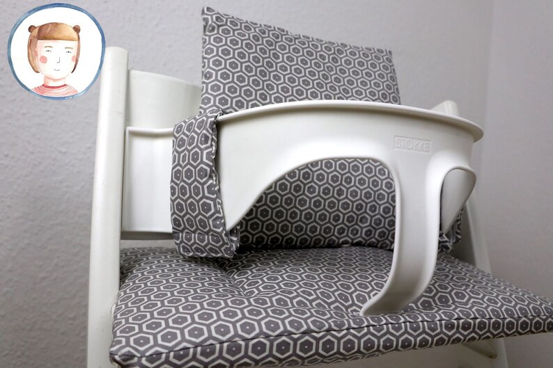 Oilcloth set seat cushion made of coated cotton for the Tripp Trapp high chair grey Combs