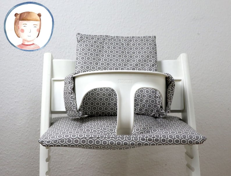 Oilcloth set seat cushion made of coated cotton for the Tripp Trapp high chair grey Combs