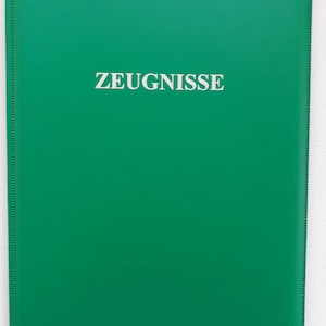 Certificate folder red, blue, brown, green, black with name or motif hellgrün