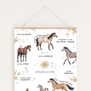 Affirmationsposter PFERDE - Kinderzimmer Glaubenssätze Geschenk für die Einschulung Schulkind Poster Mut Pony Bauernhof Horses du bist genug