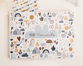 Freundebuch ADVENTURE für Schule & Kindergarten, einzigartige Fragen, A5-Format - Mit Dinos, Weltall und Unterwasser - Perfektes Geschenk!