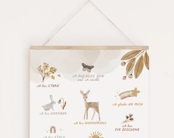 Affirmationsposter OH DEER - für das Kinderzimmer - Glaubenssätze Geschenk für die Einschulung Schulkind Poster Bambi Wald du wirst geliebt