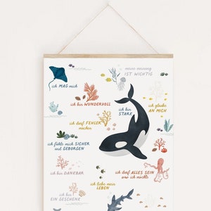 Affirmationsposter Sealife für Kinder - für mehr Mut & Stärke - fördere das Selbstvertrauen deines Kindes mit liebevollen Glaubenssätzen