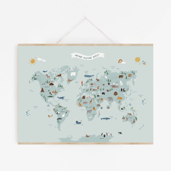 WELTKARTE für KINDER XL - Lernposter - Meine kleine große Welt - Kinderweltkarte Tierweltkarte Tiere Länder Globus Wal Krokodil Erde Poster