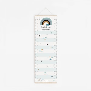 Messlatte Rainbow mint für Zwillinge / Geschwister personalisierbar - Ein liebevolles Accessoire für das Kinderzimmer - Geschenk zur Geburt