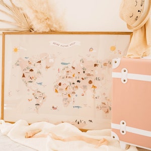 Boho WELTKARTE für KINDER Rosa - Meine kleine große Welt Kinderweltkarte Kinderzimmer Tierweltkarte Länder Weltposter Mädchen XL 50x70
