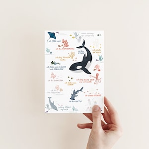 Affirmationskarte SEALIFE -  Postkarte mit Ermutigungen - Ermutigungskarte Affirmationen für Einschulung und Kindergarten - Meer Wal Maritim