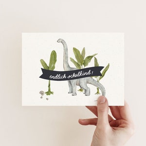 POSTKARTE Einschulung - Dinoland - Glückwunsch Schulkind 1. Schuljahr Schulklasse Schultüte Dino watercolor Munkenpapier Dinosaurier
