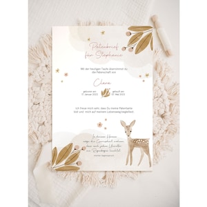 Patenbrief Oh Deer - Geschenk zur Taufe Patentante Patenonkel Taufbrief Taufspruch Kommunion Täufling Taufposter Watercolor Boho Reh Bambi
