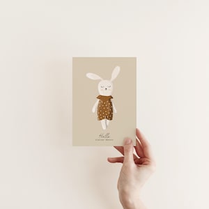 POSTKARTE - Hallo kleiner Mensch - Hallo Baby - Zur Geburt - Boho Kuscheltier Rattan Moseskorb Glückwünsche Glückwunsch zur Geburt schwanger