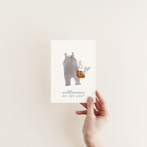 POSTKARTE - Willkommen auf der Welt – Romper - hallo Baby - Boho natural edition Babyoutfit Newborn Glückwunsch Babymütze Baby Strampler