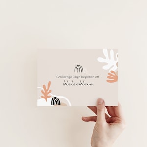 POSTKARTE - Klitzeklein - Boho Edition - Hallo Baby-  Newborn Glückwunsch Neugeborenes Glückwunschkarte Geburt Terrazzo