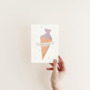 POSTKARTE  Schultüte - Glückwunsch zur Einschulung 1. Schuljahr Schulklasse Schultüte Konfetti watercolor Munkenpapier Pastell