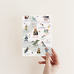 Affirmationskarte Superhelden -  Postkarte mit Ermutigungen - Ermutigungskarte Affirmationen für Einschulung Kindergarten - Mutige Cool Kids