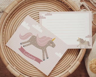 EINLADUNG Einhorn - Einladungskarten 5er / 10er Set mit oder ohne Briefumschlag - Kindergeburtstag Taufe Kommunion Pferd Sterne Rosa Mädchen