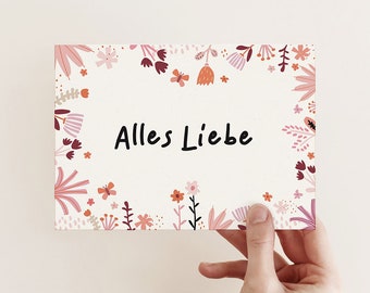 Postkarte Alles Liebe BOHO DREAMS - floral Blüten Blumen Danksagung pink Liebe Muttertagskarte Glückwunsch Mama ist die beste