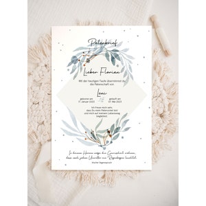 Patenbrief Eisblumen - Geschenk zur Taufe Patentante Patenonkel Taufbrief Taufspruch Kommunion Täufling Taufposter Watercolor Blumenkranz