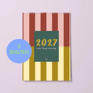Moderner Wandkalender 2027 STRIPES - A4 mit 3 Spalten - für Paare die perfekte Organisation - Farbenfroh & bunt durch das Jahr Paarkalender